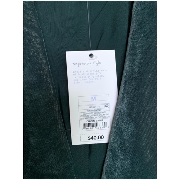 NWT a new day Women's Dark Green Velvet Blazer Jacket Size Medium NEW - Picture 3 of 6